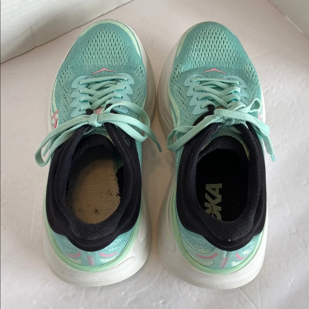 HOKA One One Bondi 9 Running Athletic Shoes Size 6.5 B Blue Spark Mint Fluorite - Picture 6 of 12